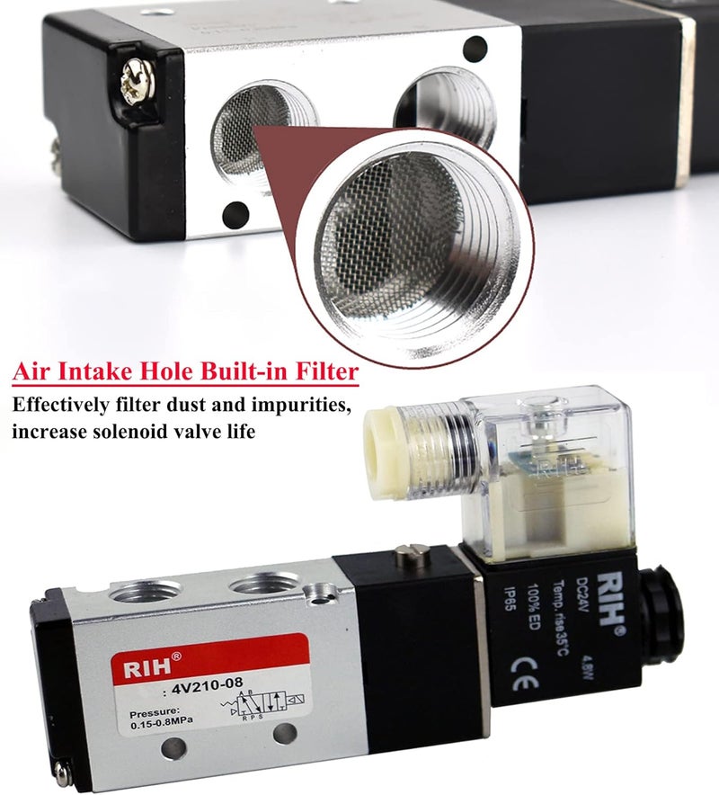 RH Pneumatics Solenoid Valve 4V210-08 12V/24V/110V Series Single Coil Pilot-Operated Electric 2 Position 5 Way Connection Type (DC24V/Junction Box, 1/4"NPT) - Image 5